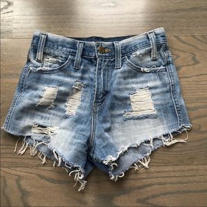 Levi’s, high waisted, distressed denim shorts